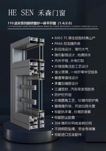 禾森门窗110战斧系列断桥窗纱一体平开窗：匠心之作，品质之选